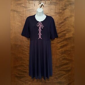 Anthropologie Maeve Lace Up Bodice Knit Dress Womens S Navy & Purple Rayon NWOT